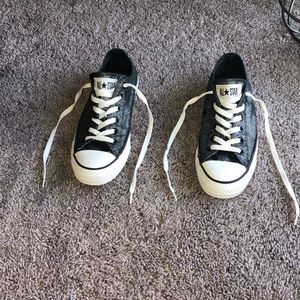 Shiny Black Low Top Converse Sneakers